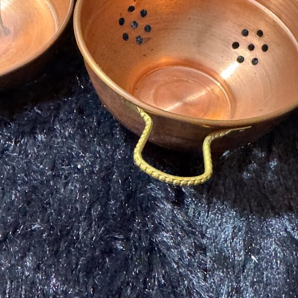 Vintage Copper Miniature Colander & Pan Set With Brass Handles - Picture 5 of 5